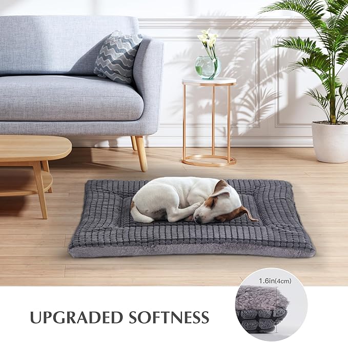 BVAGSS Reversible Dog Crate Pad, Memory Foam Pet Bed Mat, Soft Warm Machine Washable Sleeping Kennel Mattress for Small Medium Dogs XH079 (36''x23''x1.6'',Light Grey)