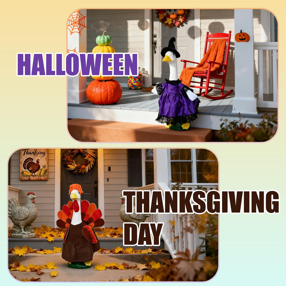 Lafans 8 Set Holiday Porch Goose Outfits Kit for Year-Round Decor: Christmas, Halloween, Thanksgiving, 4th of July, Valentine‘s, Easter, St. Patrick’s Day & Winter Ski Suit(23inch)