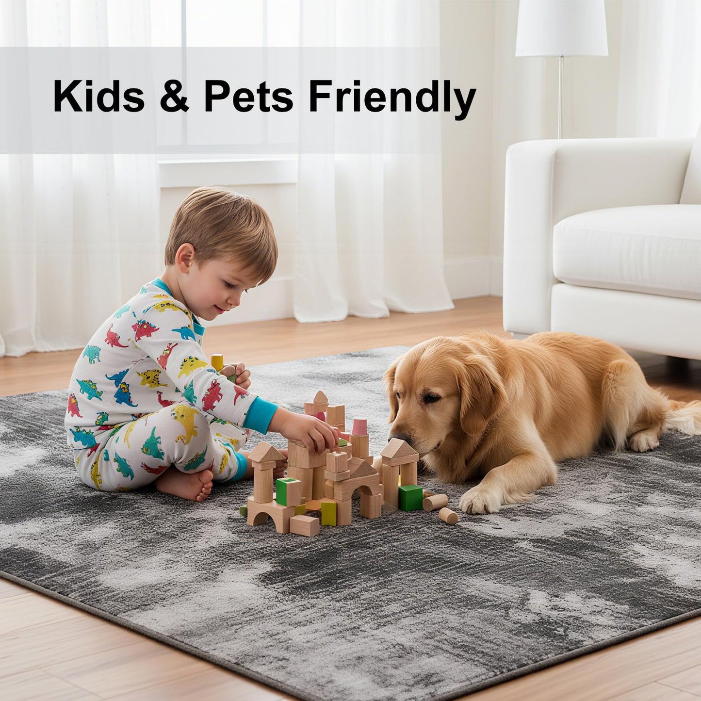 TerradWafs Washable Area Rugs 5x7, Modern Abstract Rug for Living Room, Soft Low Pile Non Slip Rug for Bedroom, Indoor Floor Carpet for Dining Room Farmhouse Nursery Entryway Home Office-Black