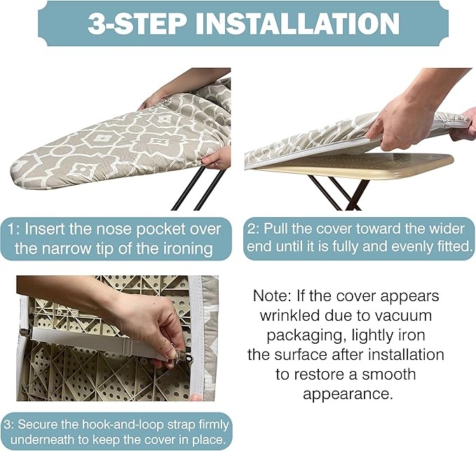 Ironing Board Cover and Pad 18"x49" Extra Thick Natural Cotton, Scorch and