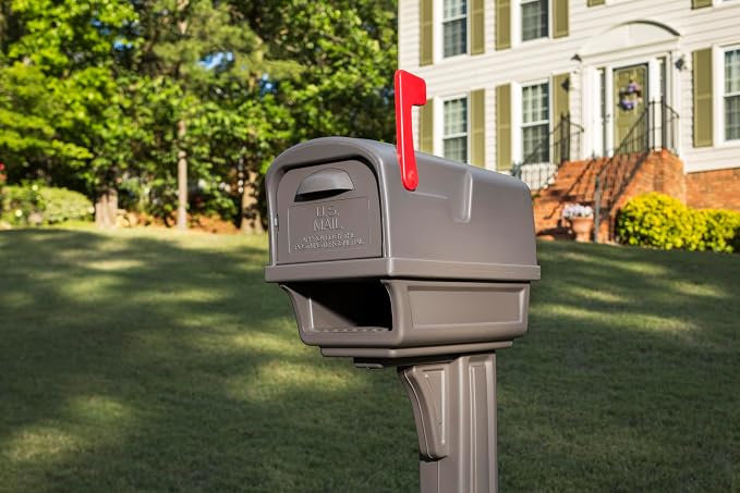 Architectural Mailboxes Gentry Mailbox with Post, Mocha, Large | Includes the matching post and all hardware. Durable plastic build with weather-resistant outdoor construction. USPS approved