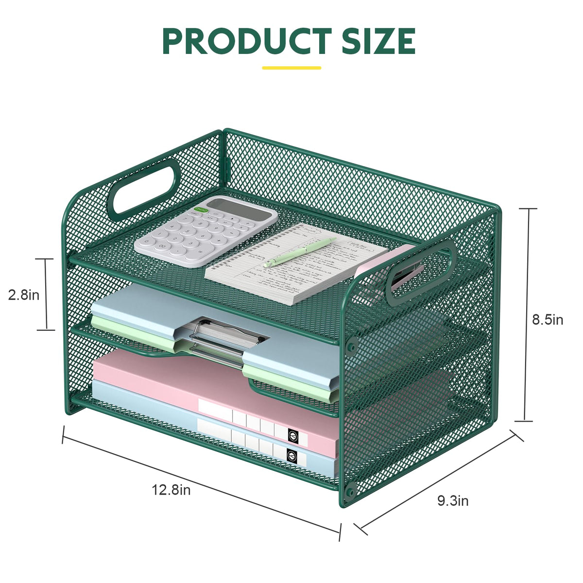 Samstar 3 Tier Green Letter Tray Paper Organizer with Handle, Mesh Desk Organizer Paper Sorter File Rack Shelves, Green