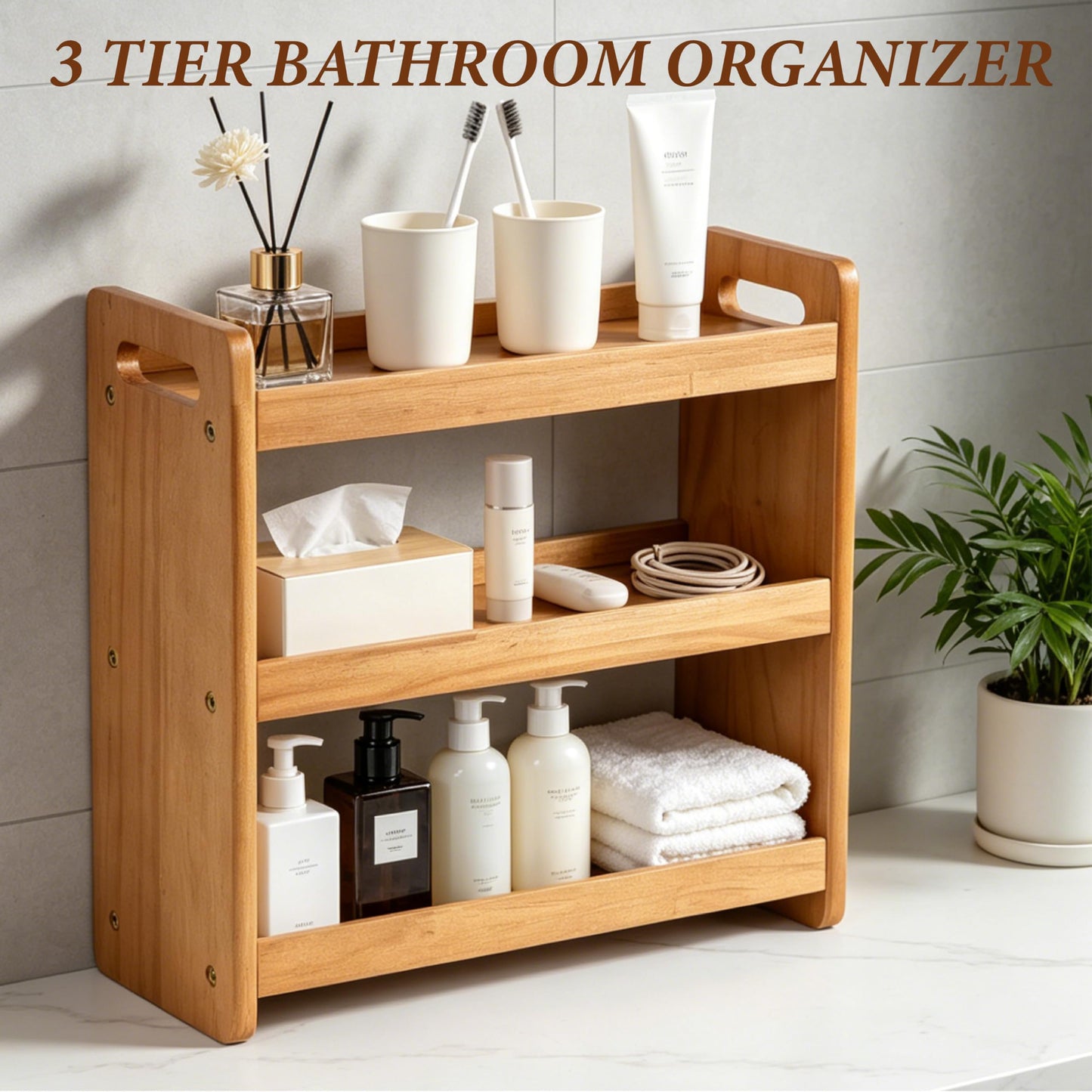 YUBAMIN Bathroom Counter Organizer, 3 Tier Bathroom Countertop Organizer, Bathroom Counter Shelf, Wooden Makeup Organizers Countertop, Bathroom Vanity Organizers and Storage for Bedroom, Gifts