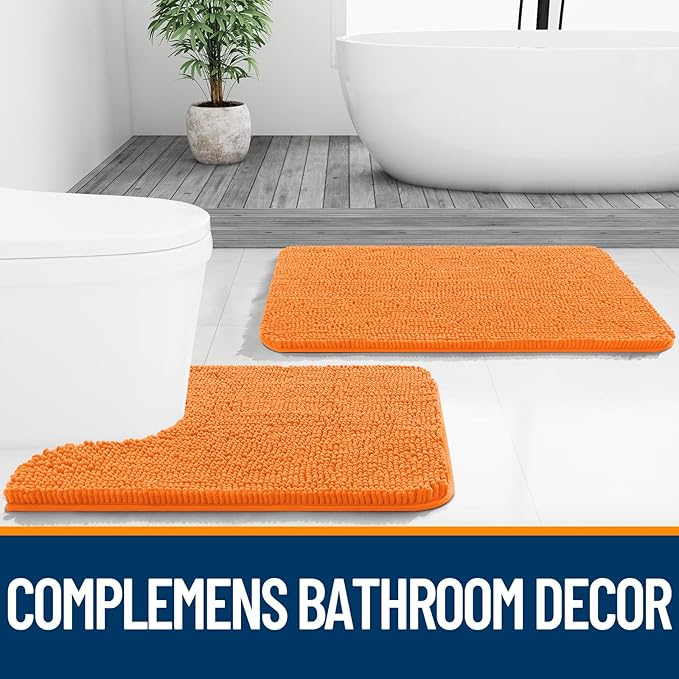 OLANLY Bathroom Runner Rugs 47x17, Extra Soft Absorbent Chenille Bath Rugs, Rubber Backing Quick Dry, Machine Washable Long Bath Mats for Bathroom Floor, Tub and Shower, Home Decor Accessories, Orange