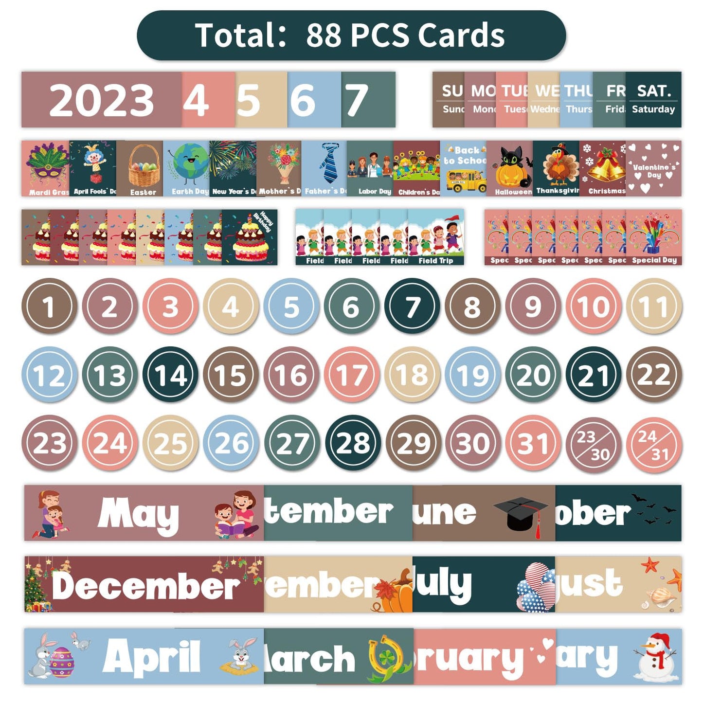 Monthly Calendar Pocket Chart for Classroom, Printed Days of The Week with Cards, Learning for Home or Kindergarten, Teacher Must Have Supplies That Fits Any School Décor (White)