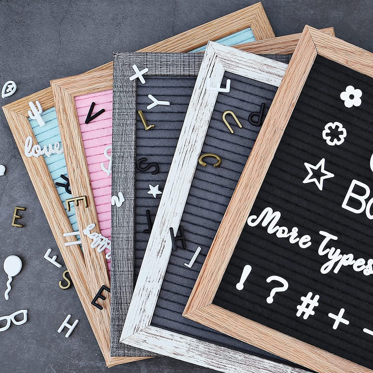 Double Sided Felt Letter Board with Rustic Wood Frame 10x10 Inch - Pre Cut & Sorted 725 Letters with Stand, Cursive Style Letters, Big Letters, Letter Organizer, Tabletop Display