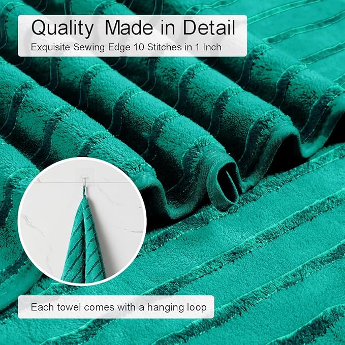 8 Pcs Blue Green Cabana Stripe Large Bath Towel Set