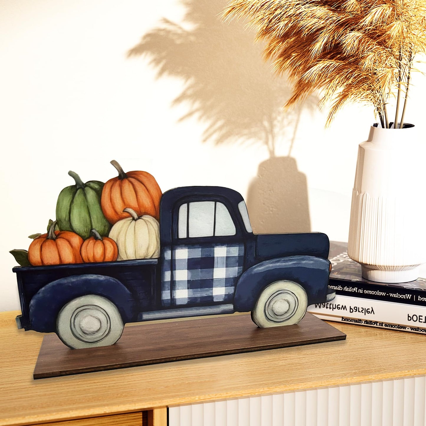 Autumn Wooden Desktop Decor Harvest Car Sign Halloween Pumpkins fall decorations Thanksgiving Table Decorations for Home,Farmhouse,Office,Garden
