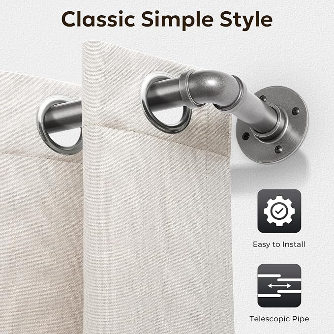 Zeerobee Curtain Rods for Windows 32 to 72, 1 Inch Industrial Wrap Around Grey Curtain Rod, Indoor/Outdoor Room Divider Adjustable Drapery Pole, 32"-72"