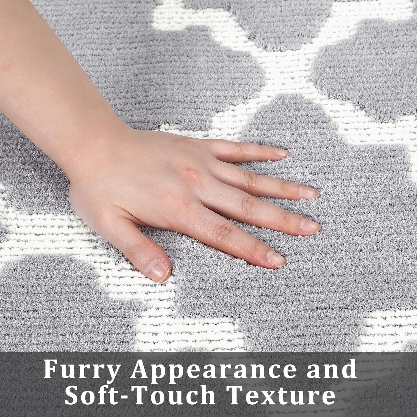 dainslef Living Room Rug 4x6 Shaggy Textured Rugs Indoor Soft Modern Trellis Throw Rugs Non-Shedding Non Slip Accent Rug Diamond Lattice Floor Carpet for Bedroom Nursery Kids Room Home Office Grey