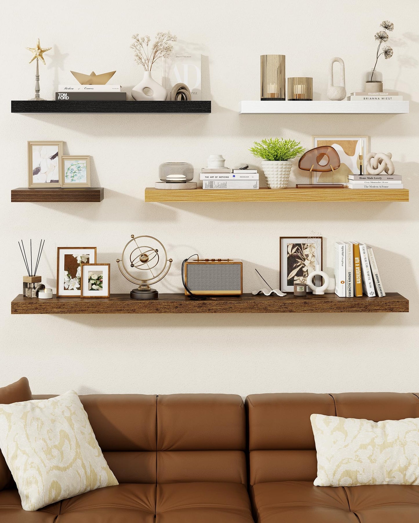 Marsmiles 40" Floating Shelves for Wall, Wooden Shelves with Invisible Brackets Set of 2, Rustic Farmhouse Wall Mounted Shelf for Kitchen Bathroom Living Room Study, Walnut