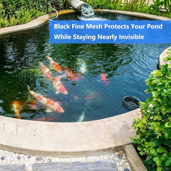 Koi Pond Netting Kit 20 x 40 FT, 3/8" Heavy Duty Woven Mesh Pond Net Cover for Leaves with 12 Stakes, HDPE Pool Netting Protecting Fish from Herons Birds Cats, Black