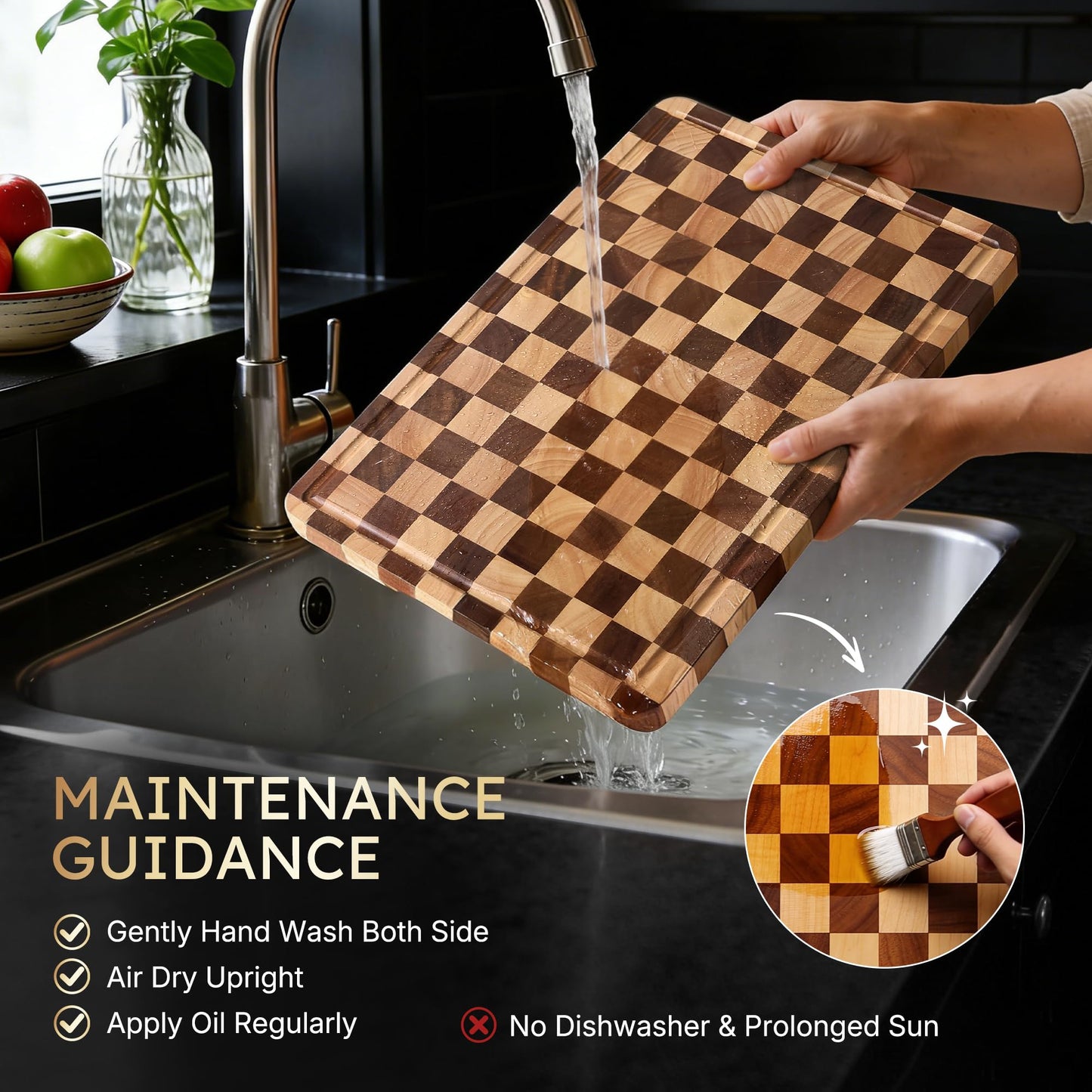 Nomsters 3 Packs Cutting Boards for Kitchen Checkered Cutting Board Acacia Wood Charcuterie Board Serving Heavy Duty Non Toxic Slip Butcher Block Wood Chopping Board with Juice Grooves Handles