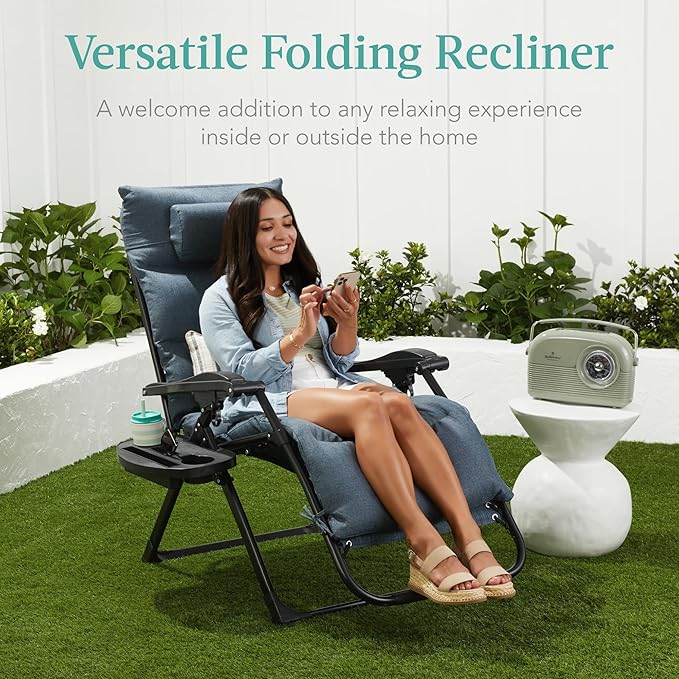 Best Choice Products Oversized Zero Gravity Chair, Folding Outdoor Patio Recliner, XL Anti Gravity Lounger w/Removable Cushion, Cup Holder, Side Tray, 350lb Capacity - Sunflower Yellow