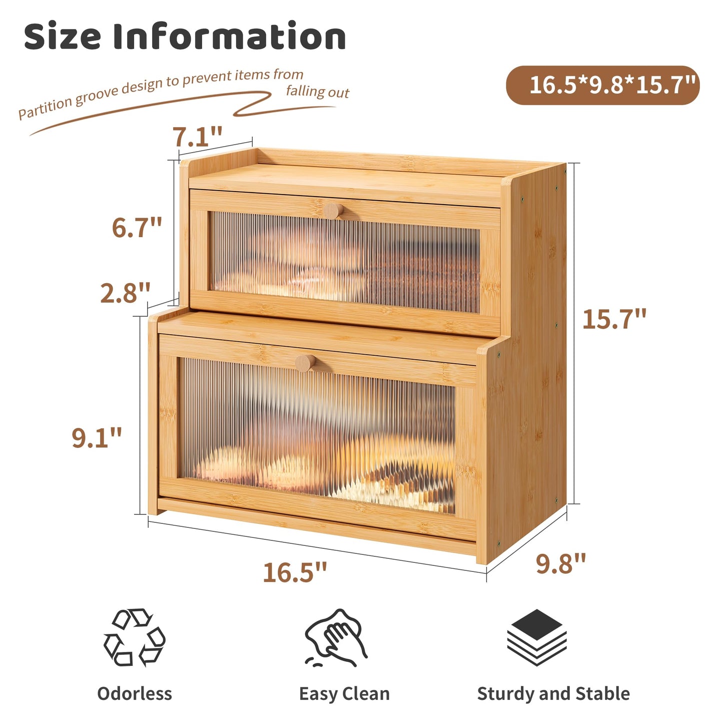 FILWH Bread Box for Kitchen Countertop Double Layer Large Corner Bread Box Capacity Bread Storage Bin Farmhouse Breadbox Container Organizer Cabinet Cupboard Nature