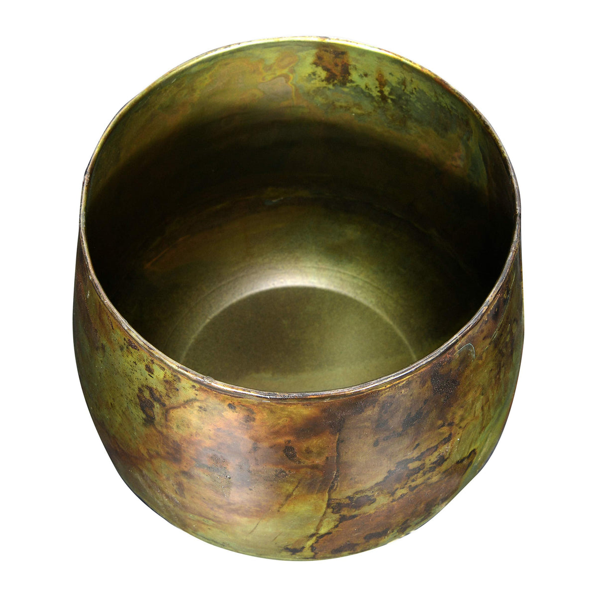 Bloomingville Various Round Metal Planters with Oxidized Finish, Green, Set of 2