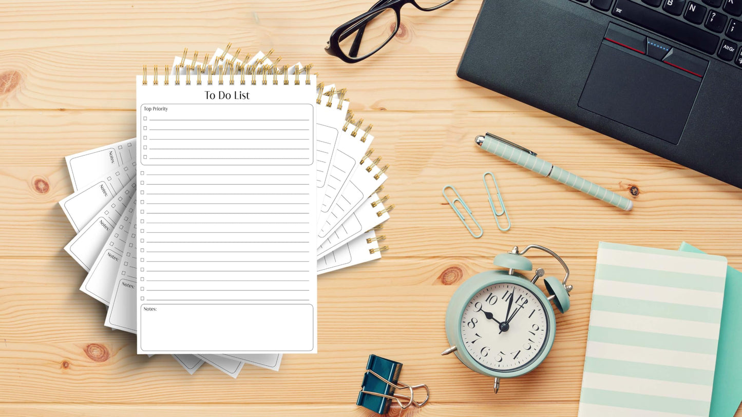 Better Office Products To Do List Mini Notepads, 5.5" x 8.5", Planning Note Pads, 50 Sheets Per Pad, Double Wire Spiral, Daily Agenda Productivity Checklist Organizer (6 Pack)