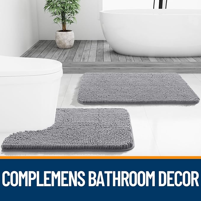 OLANLY Large Bathroom Rugs 59x35, Extra Soft Absorbent Chenille Bath Rugs, Rubber Backing Quick Dry, Machine Washable Bath Mats for Bathroom Floor, Tub and Shower, Home Decor Accessories, Grey