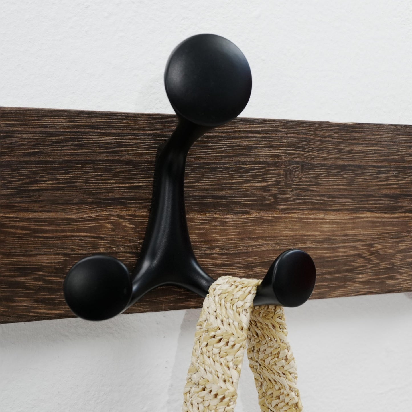 WEBI Coat Rack Wall Mount,24" Solid Wood Coat Hooks Wall Mounted Coat Hanger,16" Hole to Hole,Heavy Duty Hook Rack Rail,4 Triple Hooks for Hanging Coats,Jacket,Clothes,Hat,Backpack,Weathered Brown
