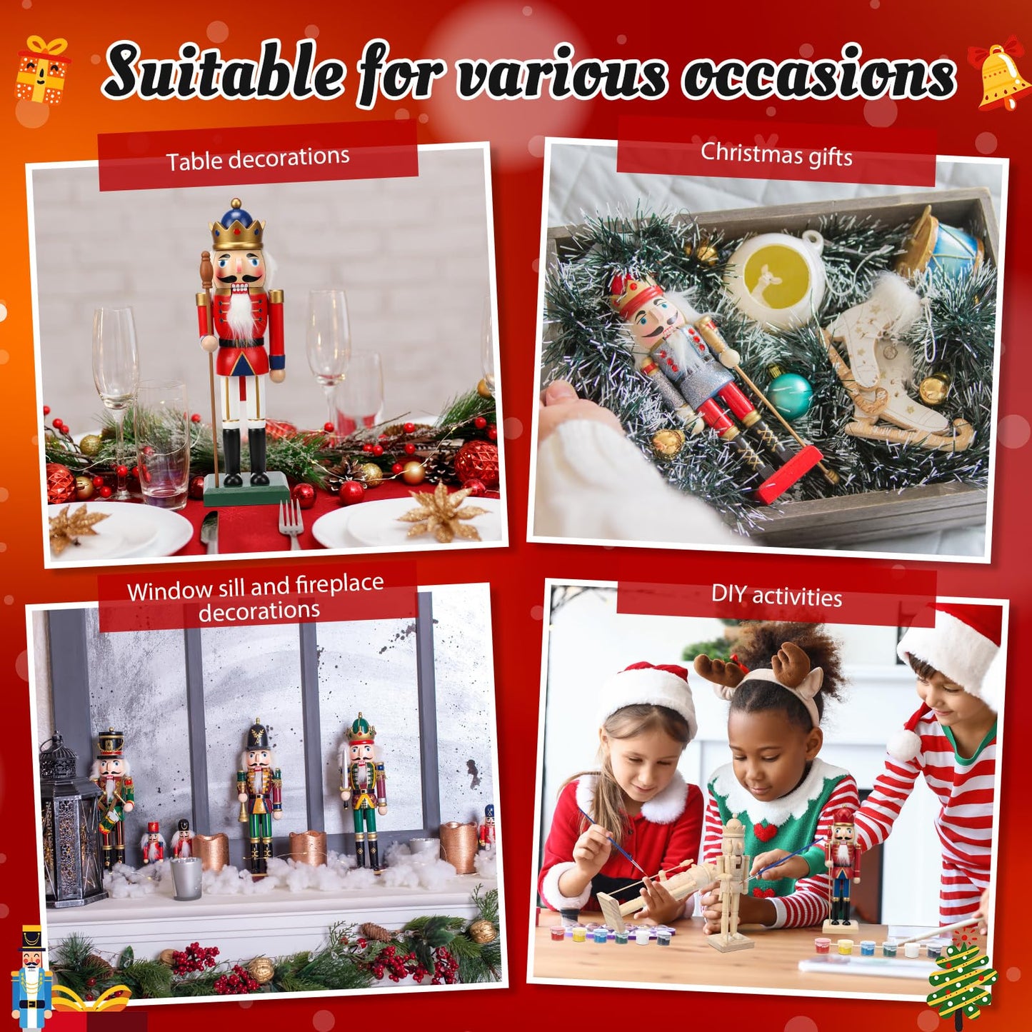 Hiboom 2 Set Christmas Unfinished Nutcrackers Wooden 9.84" Unpainted Nutcracker Figurines Ornament with Pigment, Paintbrush and White Beard, King Shape Figurines Blank for DIY Craft Xmas Decoration