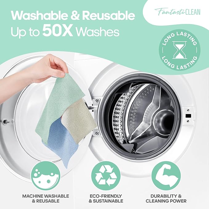 Fantasticlean Microfiber Cleaning Cloth Roll -60 Pack, Tear Away Paperless
