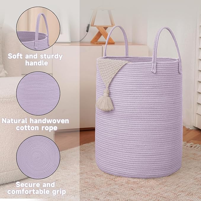 Large Woven Laundry Basket Hamper, 80L Cotton Rope Storage Bin