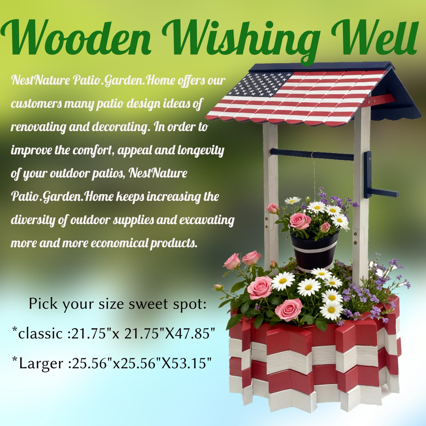 NestNature Wishing Wells for Outside|Wooden Wishing Well Planter for Yard