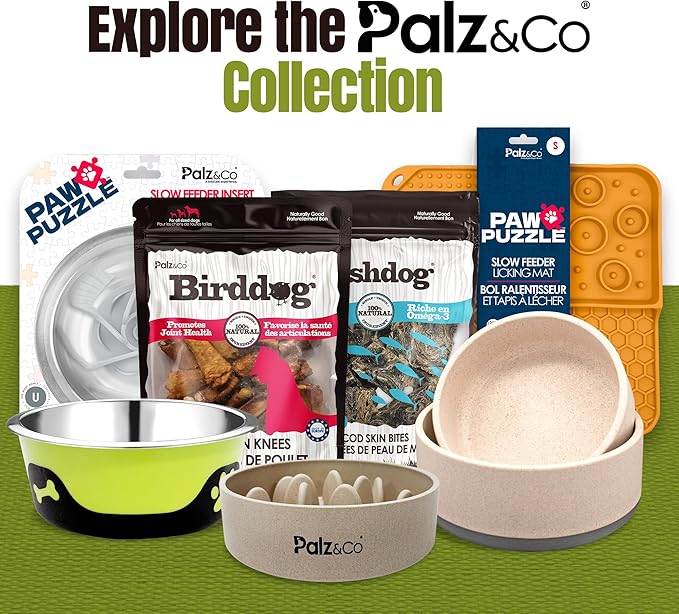 Palz&Co EcoBowl Slow Feeder for Dogs & Cats, 28 oz Beige - Natural Bamboo Puzzle Pet Bowl with Non-Slip Base for Slower Eating & Better Digestion, Dishwasher Safe