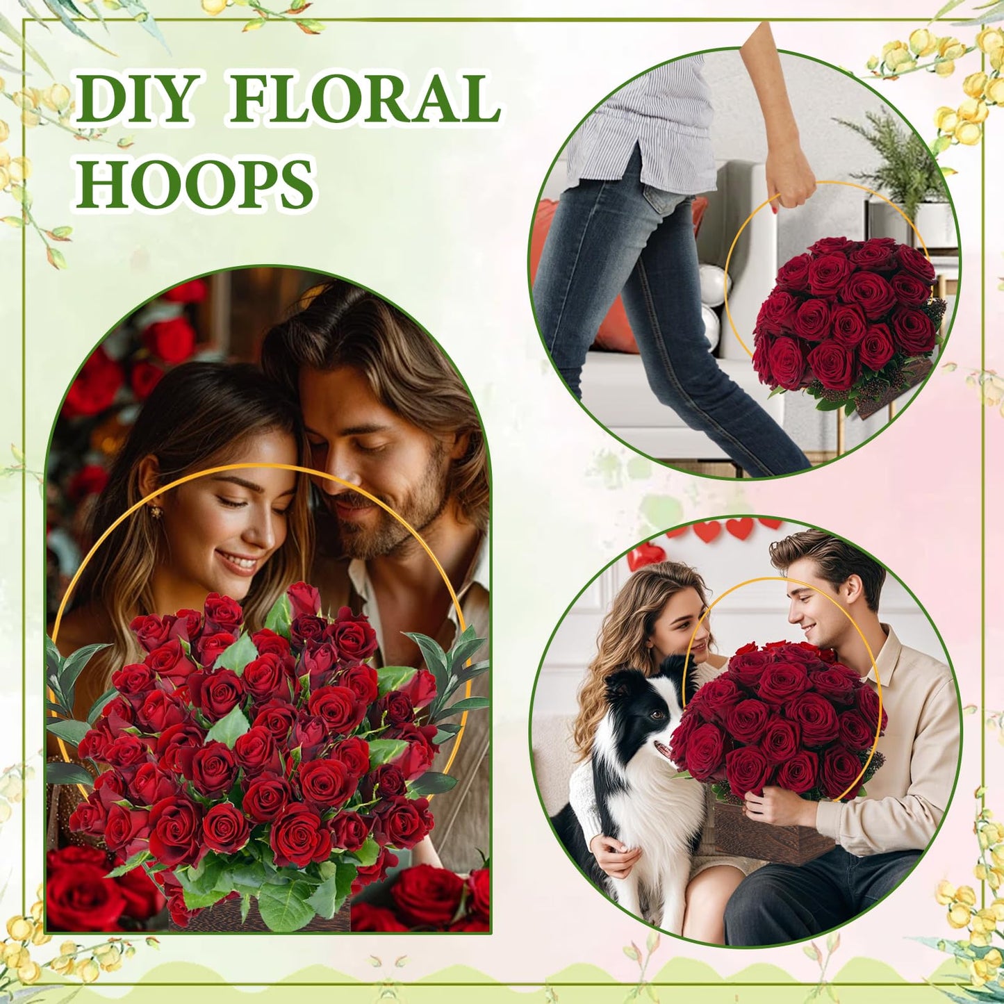 36Pack Floral Hoop Centerpiece Kit, 12Pcs 12'' Metal Floral Hoop Centerpiece with Stand+ 12Pcs Wood Cube Planter Box + 12Pcs Floral Foam Blocks for DIY Wedding Christmas Party Home Garden Decor