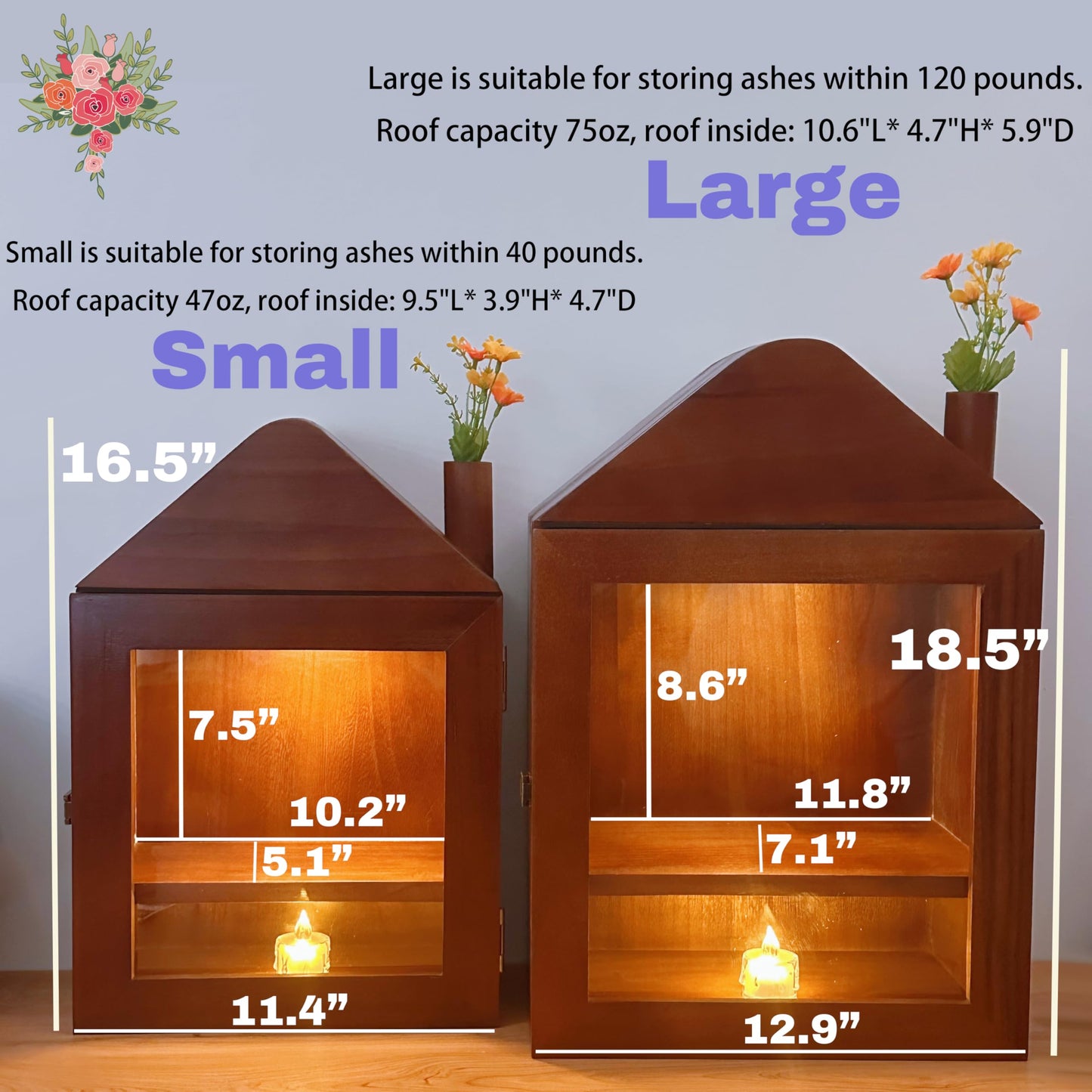 Handmade Pet Ashes Cabin Home, Pet Urn for Dogs,Cats,Birds,Rabbits,Shadow Box for Pet Urns,Dog urn,Cat Urn for Ashes,Memorial Gifts for Pet Loss. (Large)