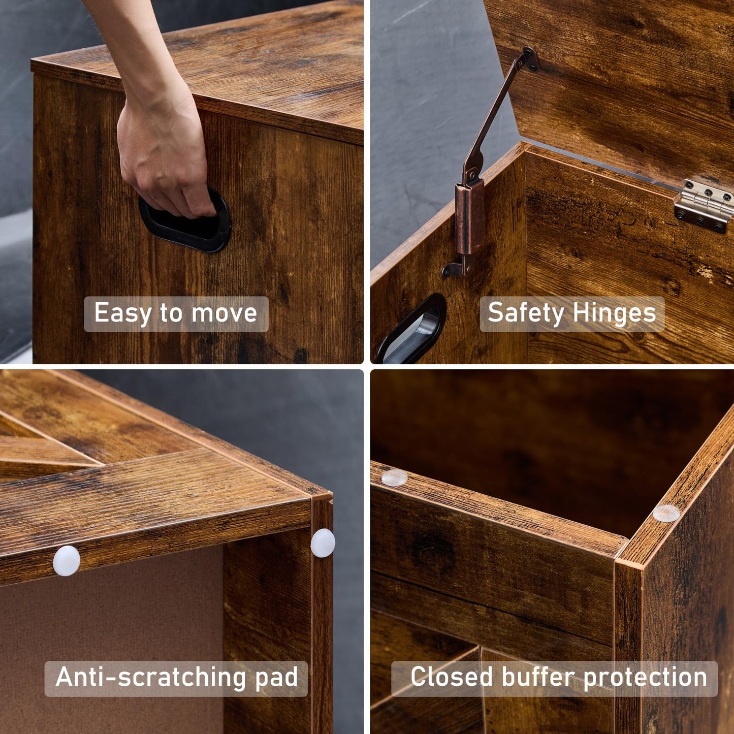 XDliv 47.2” Storage Bench,Extra Large Wooden Storage Chest with 2 Safety Hinges,entryway Bench,Blanket Storage,Shoe Storage Bench for Entryway,Bedroom,Living Room,Easy Assembly.-Rustic Brown