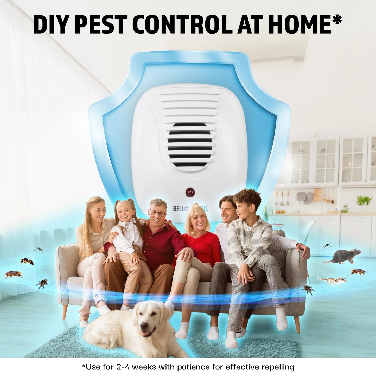 Bell + Howell Ultrasonic Pest Repeller Home Kit (Pack of 3), Ultrasonic Pest Repeller, Pest Repellent for Home, Bedroom, Office, Kitchen, Warehouse, Hotel, Safe for Human and Pet