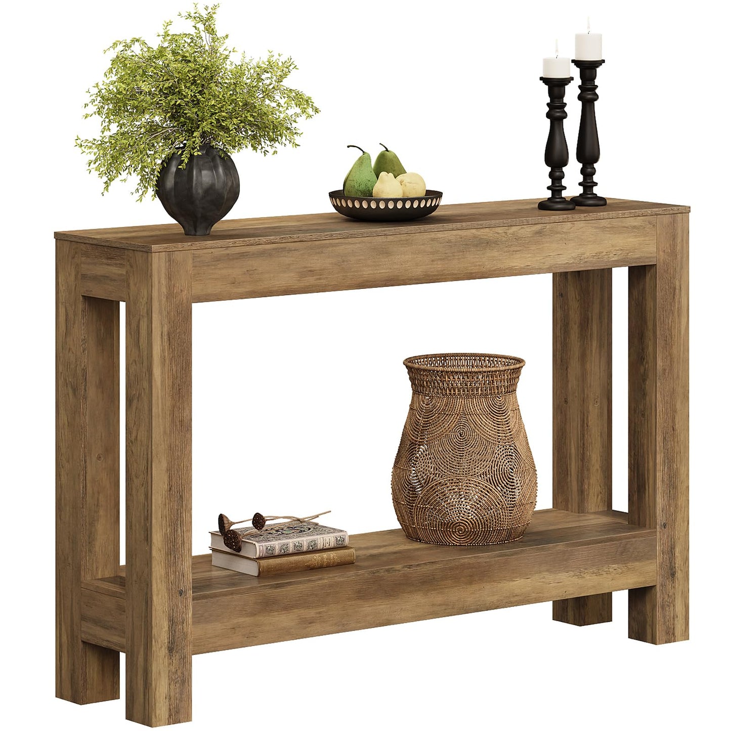 Tohomeor Farmhouse Console Table, 2-Tier Wood Sofa Table Behind Couch Narrow Entryway Accent Table for Entrance, Hallway, Living Room, Foyer