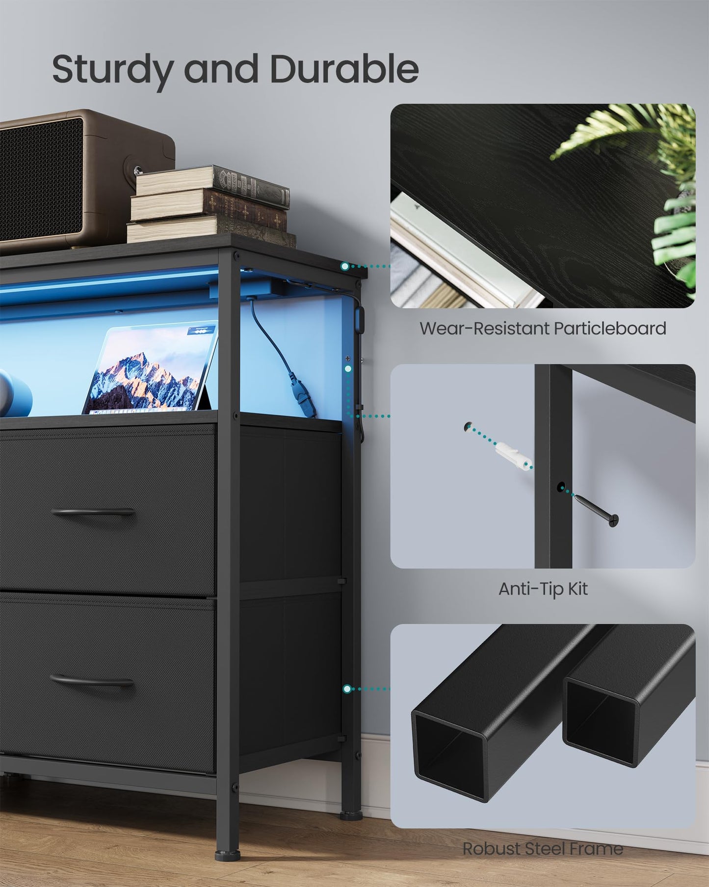 SONGMICS BELLAH Collection - Dresser for Bedroom, Chest of Drawers, TV Stand for TVs Up to 65 Inches, Living Room, Closet, 6 Drawers and 1 Shelf, Modern, Ink Black ULGS834BH02S