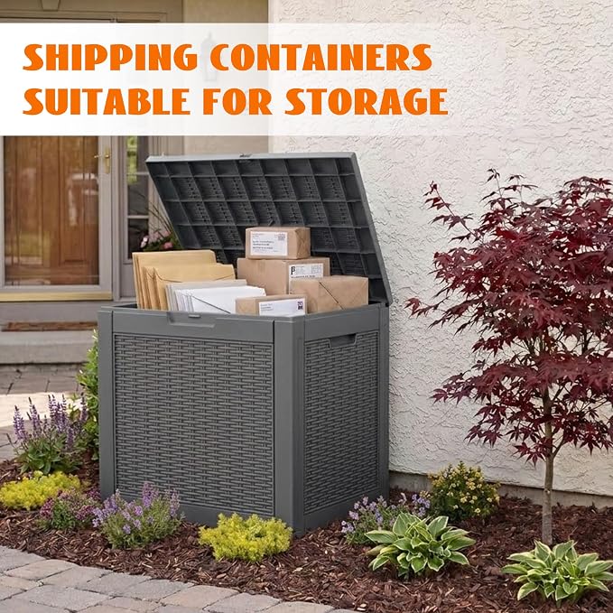 36 Gallon Package Delivery Boxes for Outside, Resin Outdoor Storage Box with Rattan Pattern, Storage Cabinet for Parcel Shipping & Storage