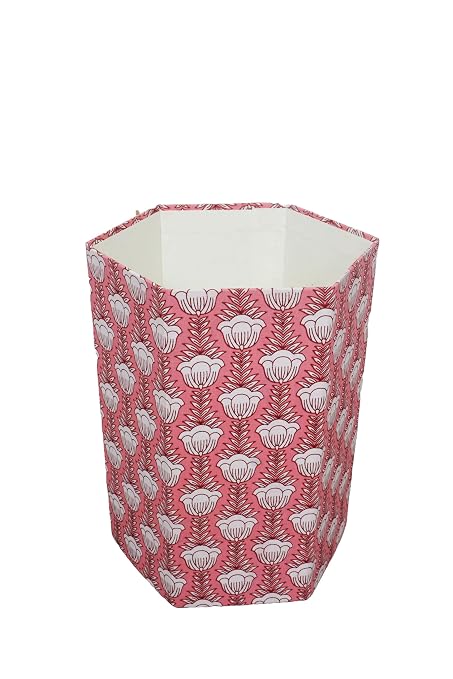 Generic 3.3 Gallon Cotton Hand Block Printed Paper Waste Basket |Small Decorative Trash Can for Housewarming Gifts in Living Room, Bedroom, Bathroom | Eco-Friendly, Plastic-Free (1, PINK LOTS)
