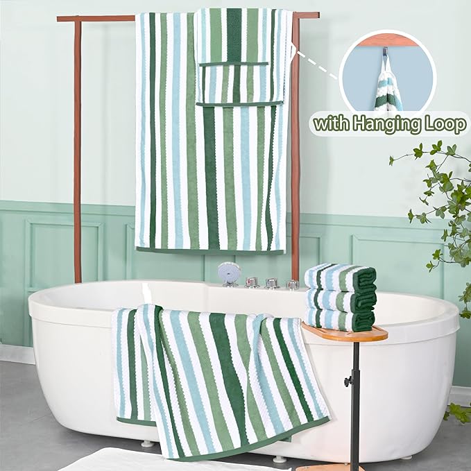Waffle Hand Towels for Bathroom, Hand Towel Set of 4, Striped Bathroom Hand