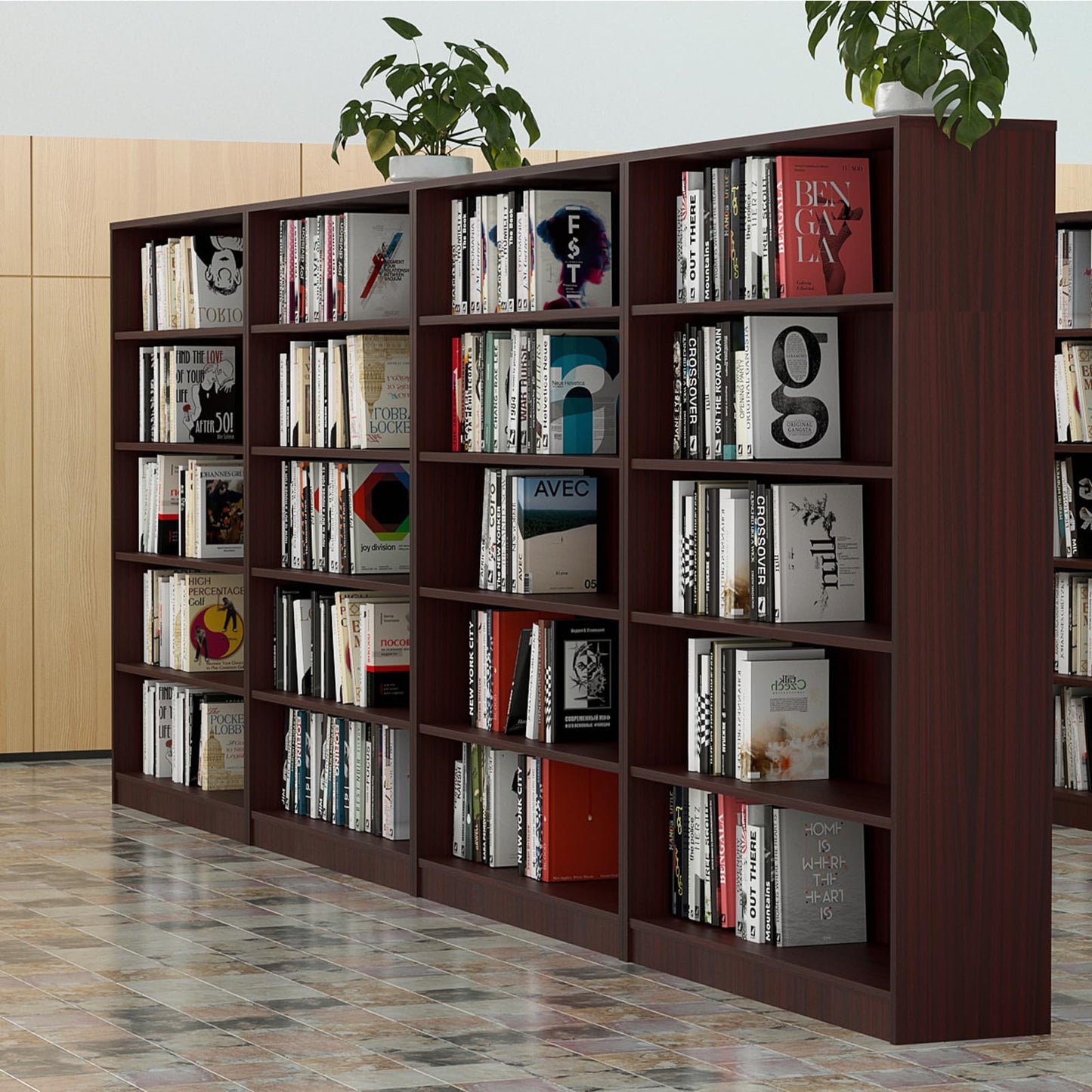 i-VTIES Bookcase Adjustable Storage Shelves,5-Tier Modern Wood Bookcase for Bedroom,60-Inch Bookshelf, Office, Living Room & Library(Mahogany)