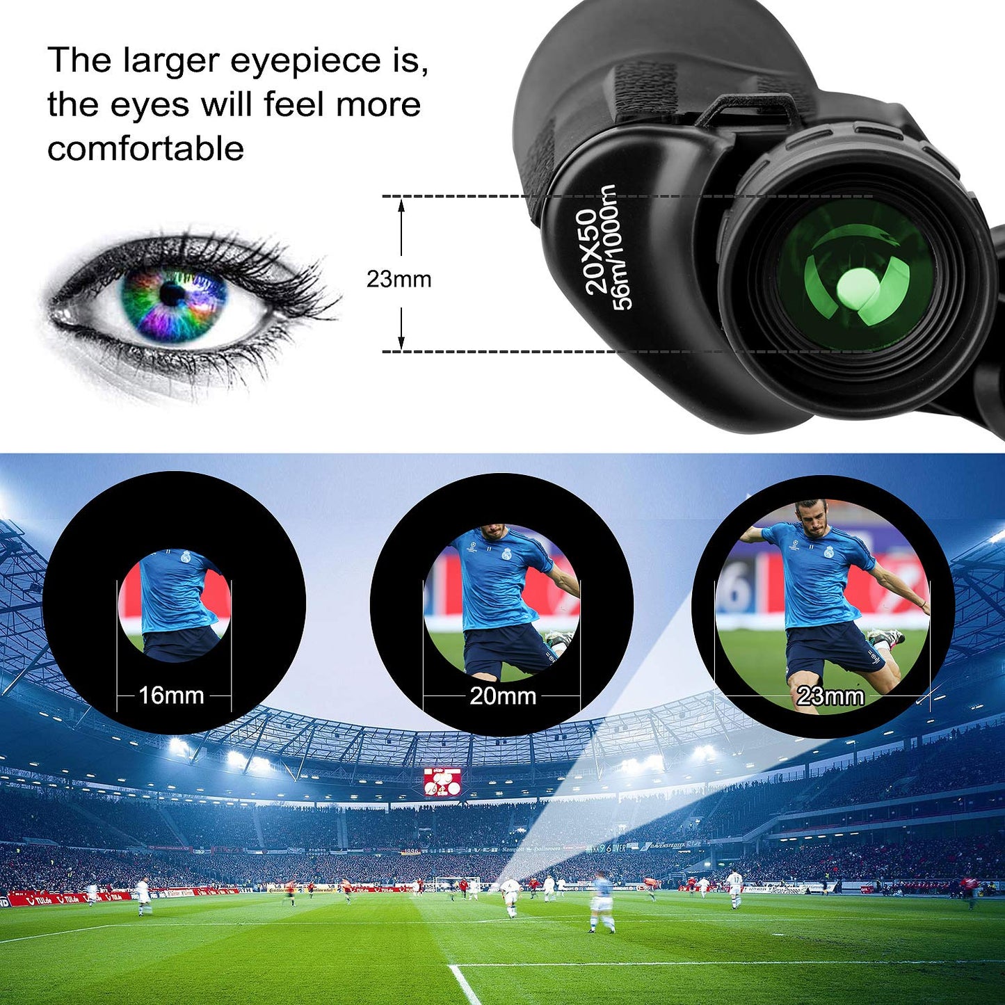 LANDVIEW 20x50 High Power Binoculars for Adults with Smartphone Adapter, HD Professional/Daily Waterproof Compact Binoculars for Bird Watching Hiking Concert Travel with BAK4 Prism FMC Lens, Black