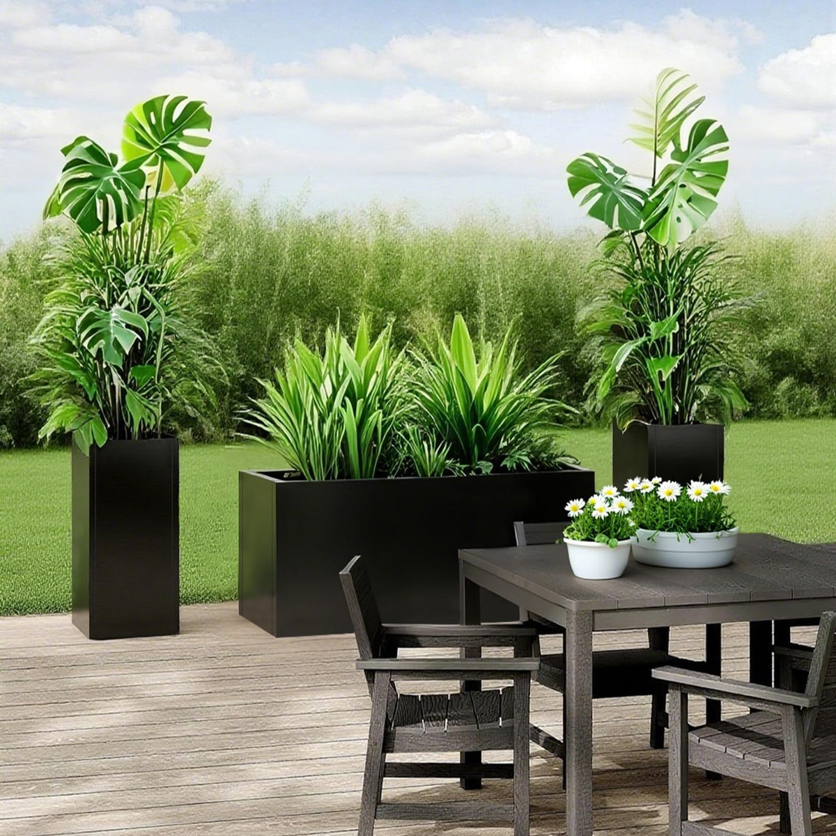 GZLVSOW Rectangular Steel Planter 36" L x 12" W x 16" H Metal Rectangle Outdoor Planter Metal Heavy Planters Box Indoor & Outdoor,Commercial & Residential (36 x 12 x 16,Black)