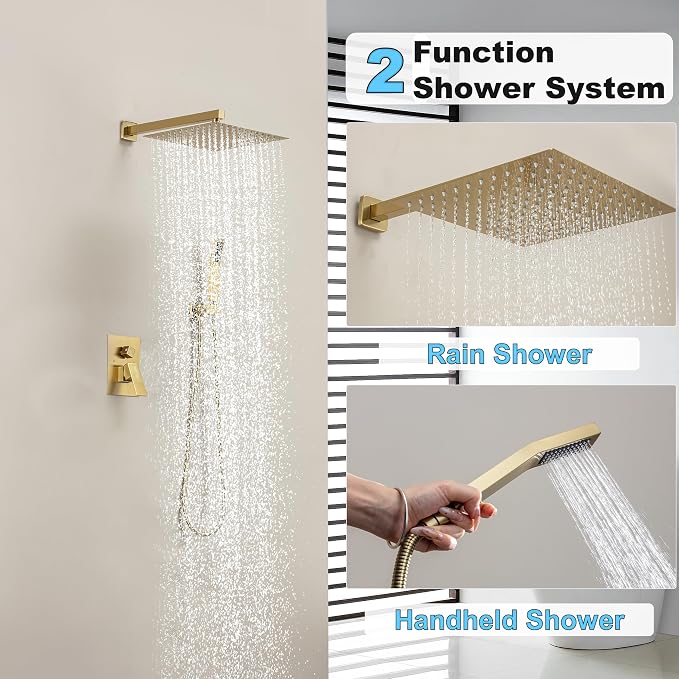 Brushed Gold Shower System with 10-Inch Rain Showerhead and Handheld
