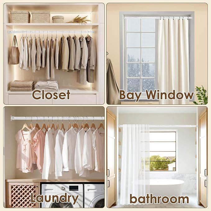 Closet Rod 17-40 Inches,1.3 Inch Diameter Heavy-Duty Adjustable Closet Rods for Hanging Clothes Closet Hanging Rod Metal Closet Poles for Wardrobes Laundry RV Bathroom(White Wood Grain Finish)