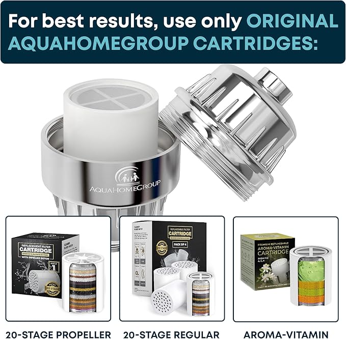 AquaHomeGroup - Filtered Shower Head & 20 Stage Shower Filter - Standard - Chrome