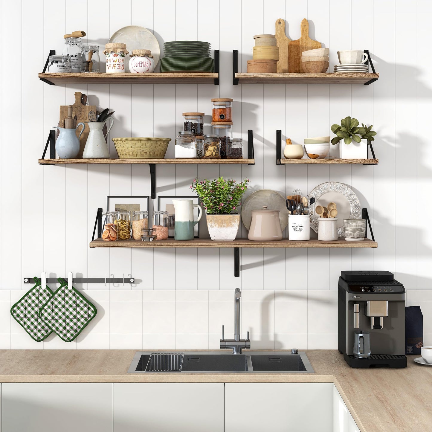 Marsmiles Deep Floating Shelves | 36 Inch Light Wood Wall Shelves Set of 2 | 12 Inch Deep Floating Shelves for Wall | 36''W x 12''D Rustic Light Wooden Shelves for Bathroom Living Room Bedroom Kitchen
