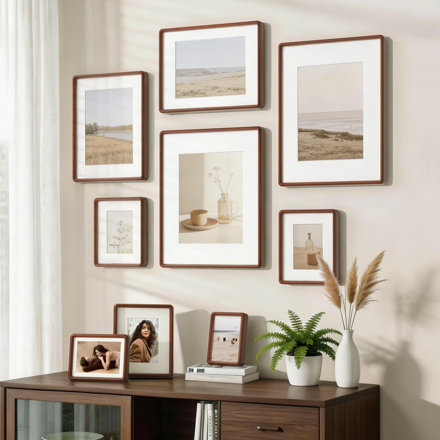 11x14 Picture Frame, Natural Solid Mahogany Wood Photo Collage Frame with HD Tempered Glass, Rounded Corner Wooden Frame 11 x 14 Matted to 6x8, Gallery Wall Frames for Art, Wall or Tabletop Display
