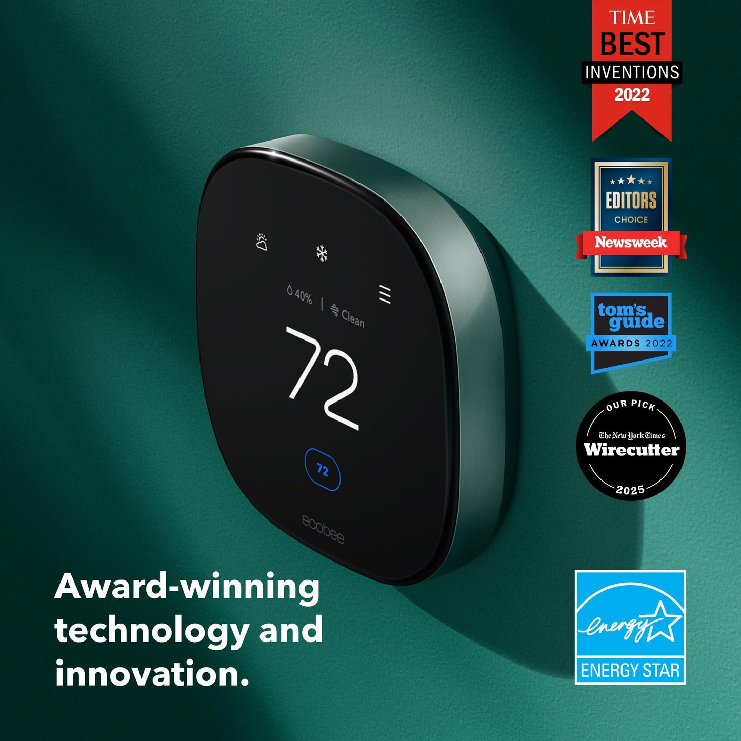 ecobee Smart Thermostat Premium with Smart Sensor and Air Quality Monitor - Programmable Wifi Thermostat - Works with Siri, Alexa, Google Assistant, Black