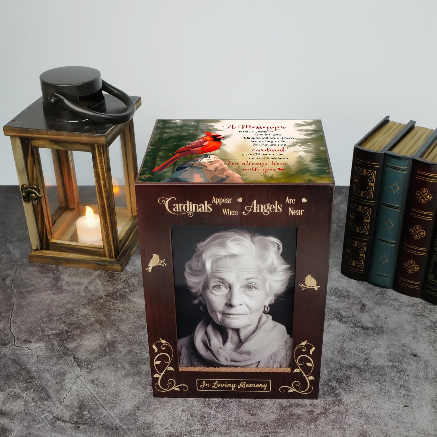 CHIEMOT - Wooden Cremation Urns with Photo Frame for Human Ashes Adult Female Male, Wood Urns Box and Casket, Funeral Decorative Urn with Picture for Adults Up to 200 lbs (Large, Cardinal)