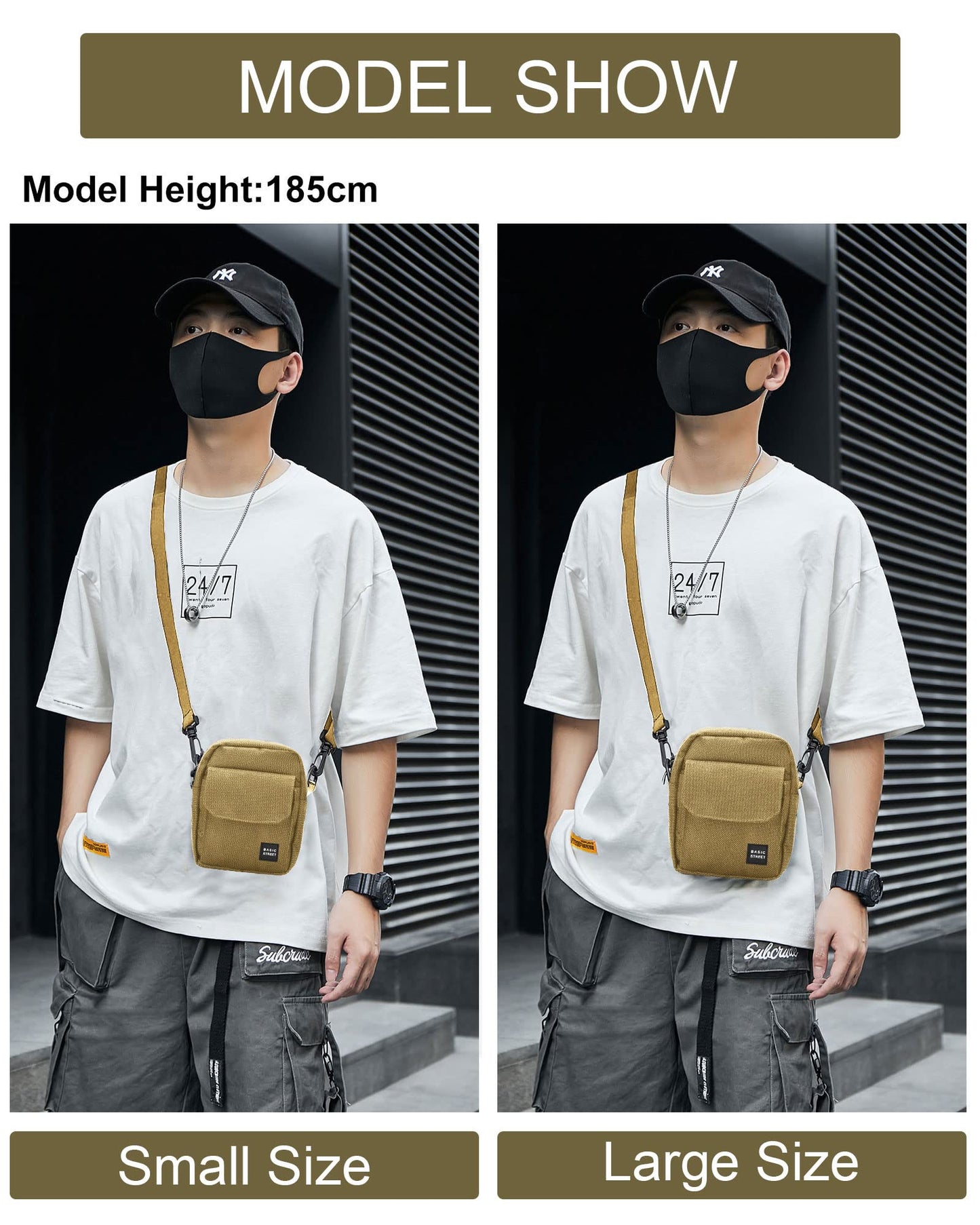 Unisex Khaki Large Crossbody Bag & Mini Messenger Satchel - Cell Phone Purse, Neck Pouch Wallet & Passport Holder