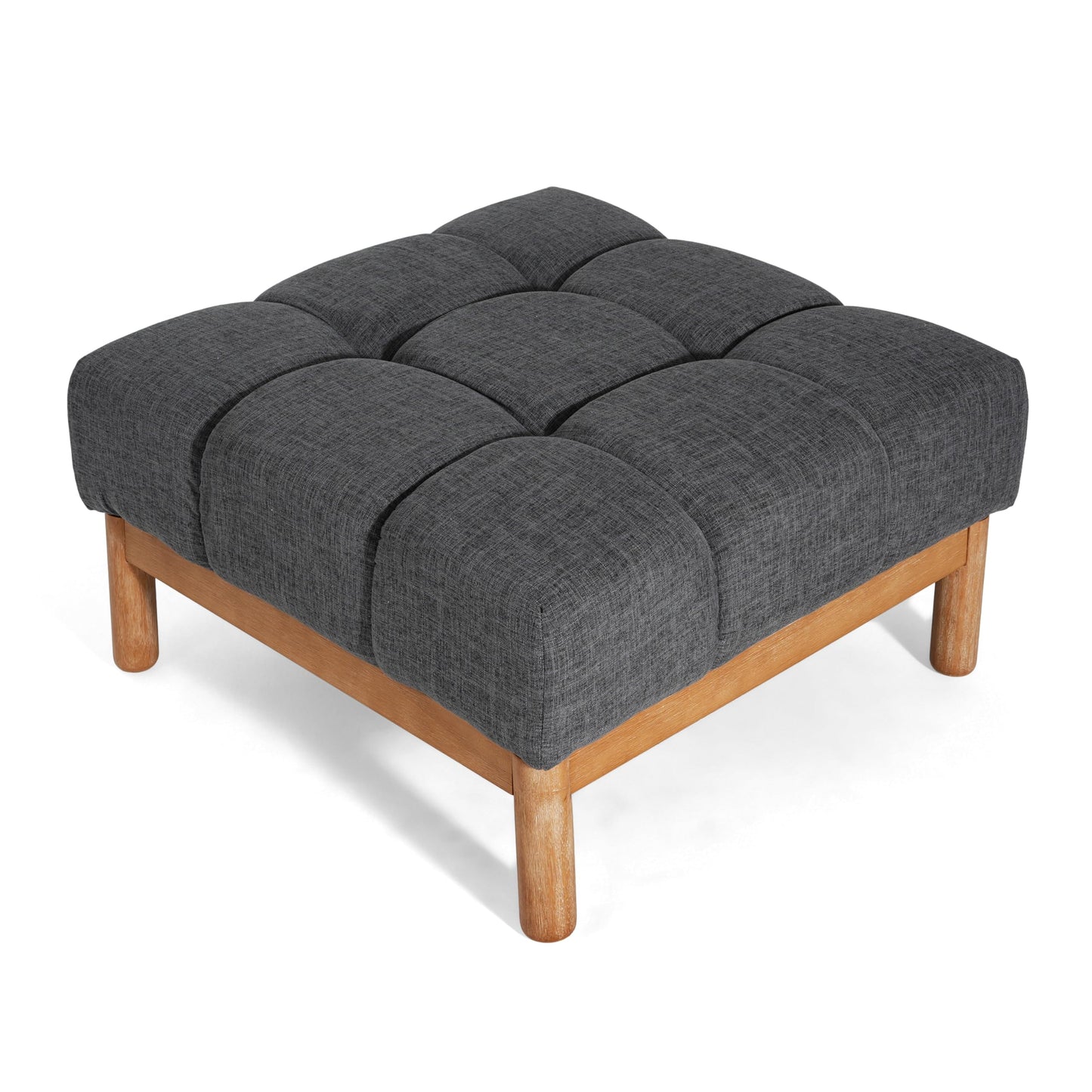 Christopher Knight Home Annette Square Ottoman Footstool with Grid Tufting, Living Room Sofa Ottoman with Wood Frame, Fabric Upholstery Coffee Table, Comfy Seating with Dense Foam Padding, Gray