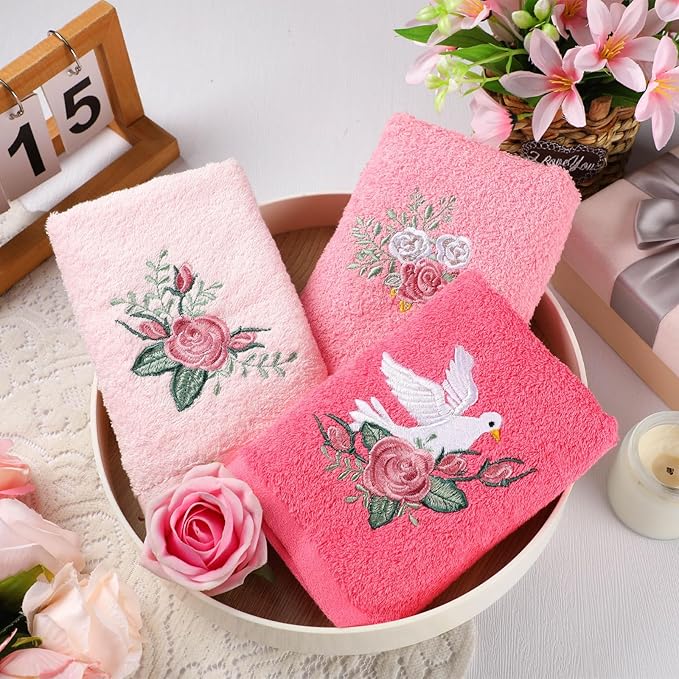 Rose Floral Hand Towels Farmhouse Pink Rose Bathroom Decor 14x29 Inch